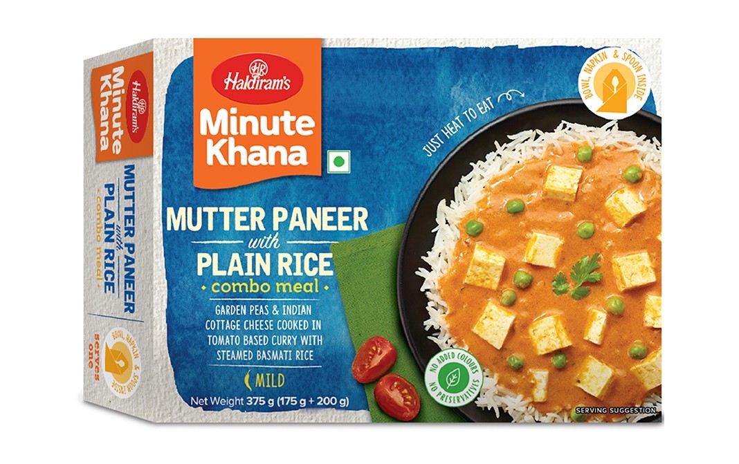 Haldiram's Minute Khana Mutter Paneer With Plain Rice Combo Meal   Box  375 grams